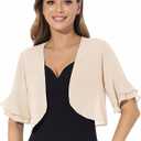 Women Shrug Soft Chiffon Open Front Sheer 3/4 Sleeve Bolero Cardigan for Evening Dress, size L
