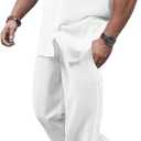 GORGLITTER Men's Two Piece Outfits Short Sleeve Button Down Shirt and Long Pants Set (White), Size: 2XL