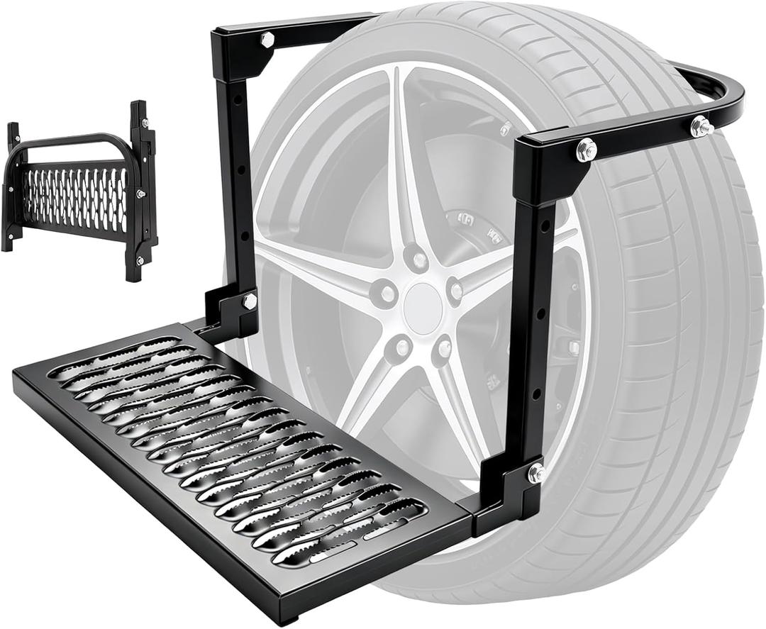 Sakerplus Heavy Duty Folding Tire Step,Non-Slip Wheel Step for Truck SUV RV, Adjustable Tire Mounted Step for Roof Access, Car Washing, Loading Gear & Temporary Vehicle Maintenance (Black)
