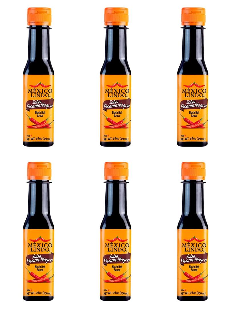 Mexico Lindo Picante Negra Hot Sauce | Light & Spicy | 8,400 Scoville Level | Great with Asian Food, Seafood & Meat | 5 Fl Oz Bottle (Pack of 6) (EXP 12/02/26)