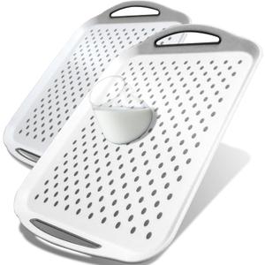 Large Nonslip Serving Tray with Handles, Silicone Grippy Dots Lap Food Trays for Eating, Dishwasher Safe Serve for Breakfast Dinner Snack Fruit Appetizers Beverage, Rectangular, Set of 2, White