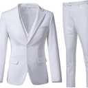 Men's 3 Piece Slim Fit Suit Set, Two Button Blazer Solid Jacket Vest Pants Wedding Business Suit (XX-Large, White)