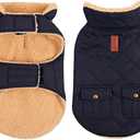 Queenmore Warm Puffer Dog Coat, Quilting Winter Jacket Ultra Thick Plush Lining with Storage Pockets (Dark Navy, Large)
