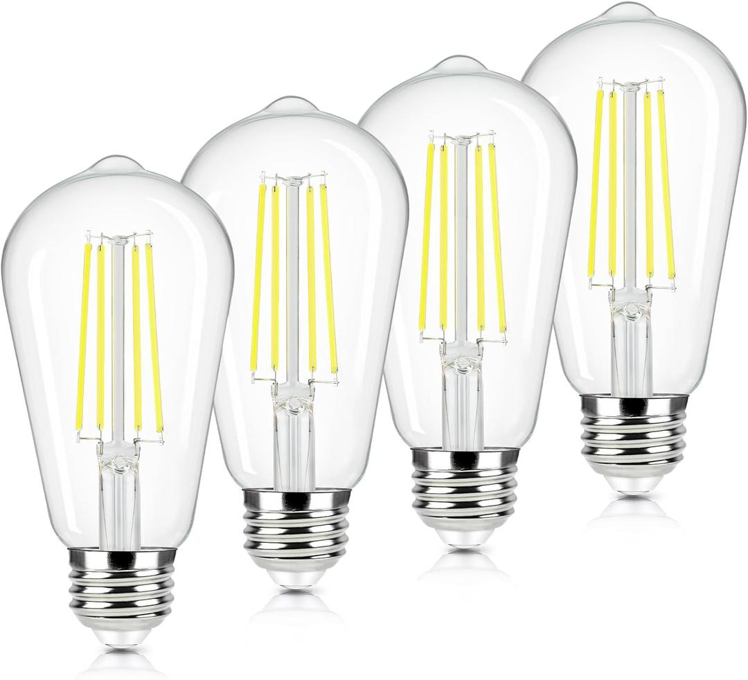 Brightever 4-Pack Vintage LED Edison Bulbs 60W Equivalent, 6W ST58 5000K Daylight White Antique LED Filament Bulbs, E26 Medium Base, Clear Glass Style for Home and Commercial, Non-dimmable