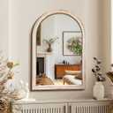 Arched Vanity Mirror for Wall, 30"x20" Boho Rustic Farmhouse Mirror with Beaded Wooden Frame, Decorative Wooden Mirror for Bathroom, Living Room, Entryway, or Bedroom