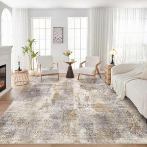 DMOYEST Area Rug Living Room Rugs - 8x10 Washable Large Soft Indoor Neutral Modern Abstract Low Pile Rug Carpet for Bedroom Dining Room Farmhouse Home Office - Brown Grey