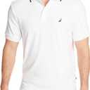 Nautica Men's Classic Fit Short Sleeve Dual Tipped Collar Polo Shirt (Large, Bright White)