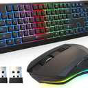 KLIM Chroma Wireless Keyboard and Mouse  RGB Backlit Gaming Combo, Rechargeable Wireless Keyboard & RGB Mouse, Durable & Ergonomic, Dual USB Receivers, Compatible with PC, Mac, PS4, PS5 (Black - Bundle)