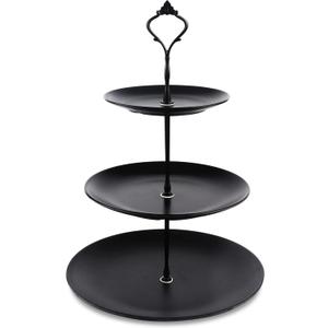 Lucky Will Black Tiered Dessert Serving Tray for Kid's Party Supplies Favors 3 Tier Cupcake Cake Stand for Birthday Tea Afternoon Halloween Christmas Candy Bar, Black