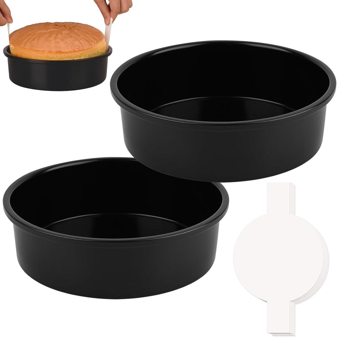 HUAKENER 10 Inch Cake Pan - Set of 2 Round Cake Pans with 70 Pieces Parchment Paper, Non-stick Cake Baking Pans, Dishwasher Safe