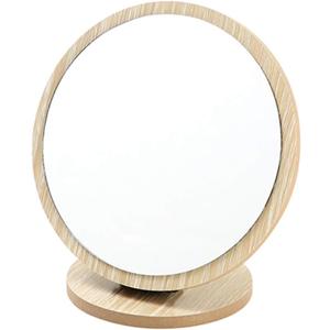 Aestivate Round Compact Table Mirror - Standing Wood Framed, 90 Degree Rotating for Makeup & Cosmetic