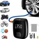 Tire Inflator Portable Air Compressor Fast Inflation, Auto Shut-Off & LED Display | High-Power Air Pump for Car, Motorcycle & Bike Tires, USB Rechargeable & Compact Design, Gifts for Men