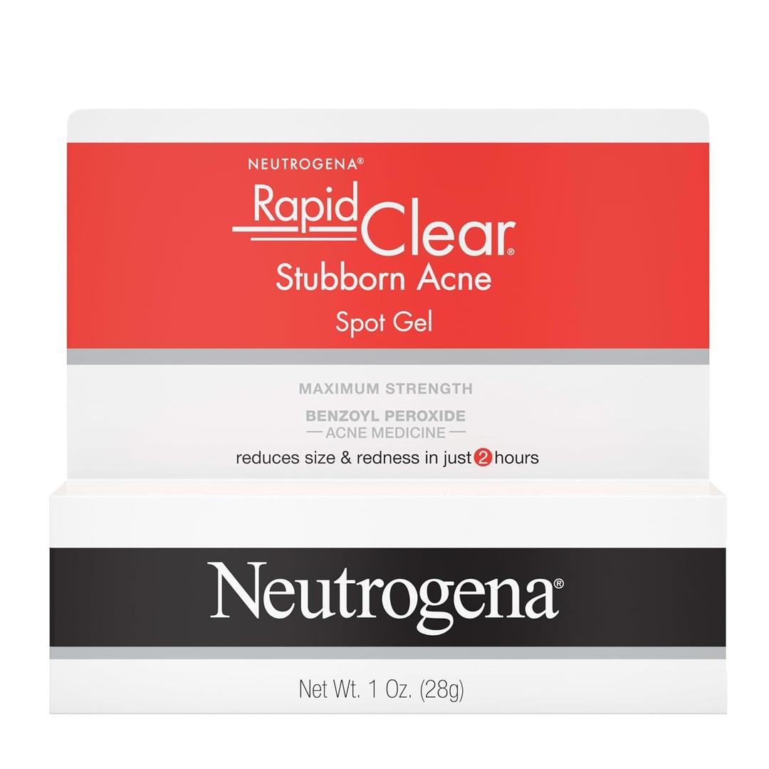 Neutrogena Rapid Clear Stubborn Acne Spot Treatment Gel, Maximum Strength 10% Benzoyl Peroxide Treatment Medication for Acne Prone Skin, Pimple Cream Reduces Size & Redness in 2 Hours, 1 oz Neutrogena Rapid Clear Stubborn Acne Spot Treatment Gel, Maximum Strength 10% Benzoyl Peroxide Treatment Medication for Acne Prone Skin, Pimple Cream Reduces Size & Redness in 2 Hours, 1 oz