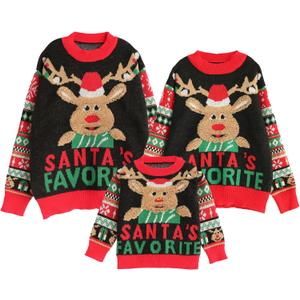IFFEI Ugly Christmas Sweater for Women Men Kids Cute Family Matching Pullover Knit Jumpers for Holiday Party (Large, Black- Red)