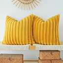 JOJUSIS Pack of 2 Faux Fur Plush Decorative Throw Pillow Covers Couch Cushion Case Soft Pillowcases (Mustard Yellow, 24 x 24-Inch)