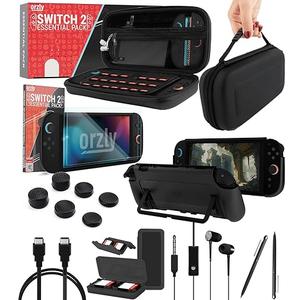 Orzly Switch 2 Accessories Bundle Carry Case & Screen Protector for Nintendo Switch 2 (2025) Console, TravelCase, Screen Protection, Grip Case, USBC Cable, Games Holder, Headphones, Thumbgrips