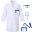 TOGROP 4Pcs Doctor Scientist Lab Costume for Kids Role Play Thick White Coat Birthday Party Gift 6-7 Years M