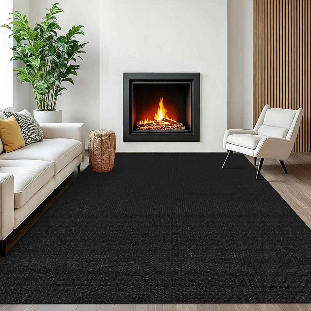 EARTHALL Woven Area Rugs 6x9 Ft Washable Living Room Rugs Non Slip Rubber Backed Dining Room Rug Braided Bedroom Rugs Indoor Floor Carpet for Living Room, Bedroom, Dining Room, Black/Grey