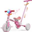 Ridego 5-in-1 Tricycle for Toddlers 2-5 Year Olds, Kids Balance Bike & Toddler Push Bike with Parent Handle, RGB Music Light, Tool-Free Assembly Birthday Gift for Boys Girls (Pink)