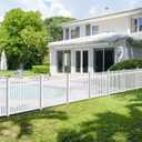 E&K 1 Set 36" H x 84" L Vinyl White Picket Fence Panels with Ground Spike Decorative Fencing for Pool Garden Patio Backyard Porch (20 Pickets, Straight)