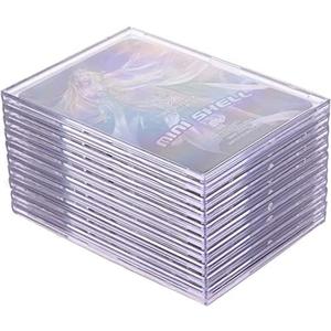 Qesonoo Cards Sleeves Top Loaders 10 Hard Acrylic Card Protector Clear Card Brick + 1 Display Stand Fit for Trading Cards, Standard Sports Cards, Baseball Card Holder Cases Collectibles White