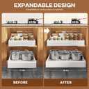 Seinloes 2 Pack Expandable Pull Out Cabinet Organizer 16.5"Deep with Raising Pad for Framed Cabinets,Upgrade 3 Slide Rails Slide Out Drawers,Roll Out Shelves Adhesive,Adjustable Width 12.2"-20.4"White