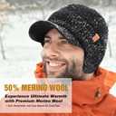 TOP-EX DryKnit 50% Merino Wool Winter Hats Beanie with Brim Waterproof Warm Fleece Lined for Cold Weather
