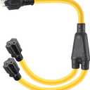 3FT 6-20 Y Splitter Compatible with NEMA 6-20P Male Plug to 2X 6-20/6-15R Female Receptacle, 20 Amp 3 Prong Y Splitter Outlet Extension Cord for EV Dryer, Heavy Duty 10/3 AWG, 250V, 5000W