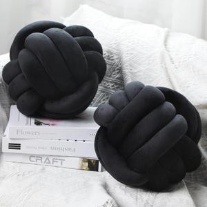 Namalu 2 Pcs Soft Knot Pillow Ball, Decorative Round Throw, Soft Knotted Plush Pillows, Handmade Stuffed Ball Pillows Cushion for Bedroom Sofa Couch Home Decor(7.87 Inches,Black)