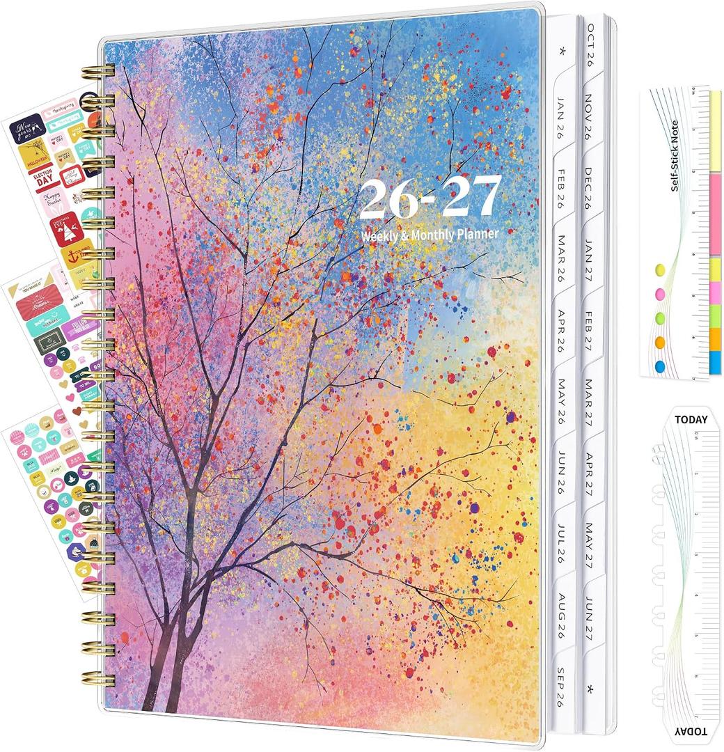 Ospelelf 2026 2027 Planner Weekly and Monthly Calendar Spiral Bound, A4 Office Supplies For Women & Men, 18 Months PVC Cover Life Planners with Stickers Polka Dots