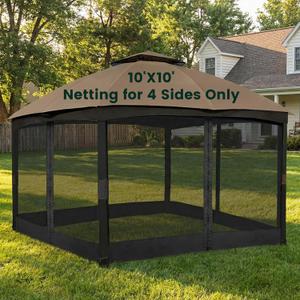 OLILAWN Gazebo Universal Replacement Mosquito Netting, 10' x 10' Outdoor Canopy Net Screen 4-Panel Sidewall Curtain, with Zippers, Easy to Install, Fit for Most Gazebo 10x10 Canopy, Black