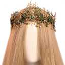 MOSTORY Woodland Fairy Flower Crown - Handmade Leaf Elf Crown Fairy Forest Headband with Rhinestone for Women Halloween Renaissance Photo Props for Cosplay