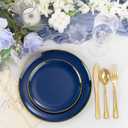 YOUBET 125PCS Blue Plastic Plates - Navy Blue Disposable Plates With Gold Rim Include 25 Dinner Plate, 25 Dessert Plate, 75 Gold Silverware Cutlery for Party & Wedding Graduation