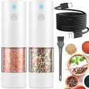 2Pack Electric Salt and Pepper Grinder Set USB Rechargeable with Warm LED Light, Adjustable Coarseness Lidaop Large Capacity Automatic Salt Pepper Mill Grinder for Kitchen, Restaurant, Outdoor, White