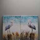 KLVOS Blue Heron Canvas Wall Art Print Coastal Birds Painting Modern Ocean Pictures Artwork for Living Room Bedroom Home Office Bathroom Wall Decor Framed Home Decoration 16x24inchx2Panel
