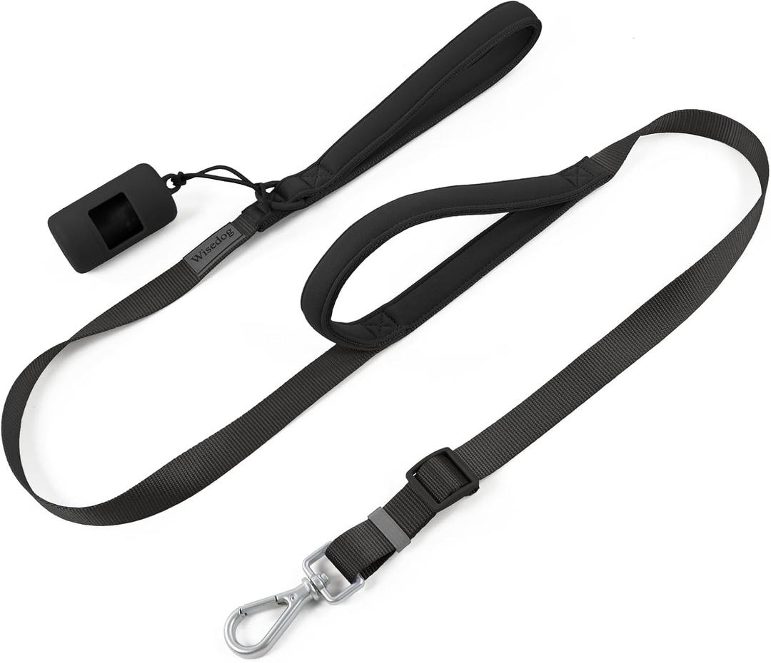 Wisedog Durable Two Handle Dog Leash: Dog Leash Heavy Duty with Dual Soft Padded Handles, Adjustable Length as Short Leash for Medium Large Dogs (Classic Black, S|0.8" x 4.2 ft-5 ft)