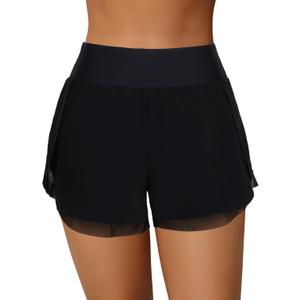 ATTRACO Women Swim Shorts Side Split Swim Trunk 2 in 1 Board Shorts with Pockets Swim Bottom, Size(M)