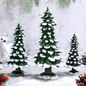 Shellwei 2 Pcs Resin Christmas Tree Table Decorations Winter Snow Christmas Tree Resin Figurine Xmas Snowy Pine Tabletop Centerpiece Decor for Xmas Holiday Party Supplies Indoor Home Mantle Decoration