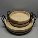 Wooden Serving Tray, Breakfast Tray, Round Wooden Trays with Handles, Used in Bedroom, Kitchen, Bathroom, Coffee Tables, Hospital, Outdoors, Restaurant. (15.7 Inches + 12 Inches,2 PC Set)