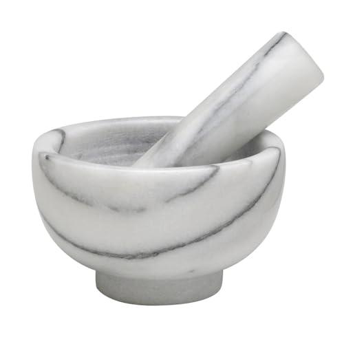 HIC Kitchen Mortar and Pestle Set, Solid Carrara Marble, 3.8-Inch, Spice Herb Grinder, Pill Crusher, Nut Butter Maker, Was used