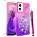 CAIYUNL for Moto G Play 2024 Case with Screen Protector, Cute Women Girls Glitter Bling Liquid Floating Phone Case Slim TPU Soft Silicone Shockproof Girly Cover for Motorola G Play 2024 -Pink Purple