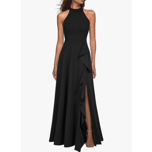WOOSEA Women's High Neck Sexy Split Evening Cocktail Party Maxi Long Formal Dress Size L