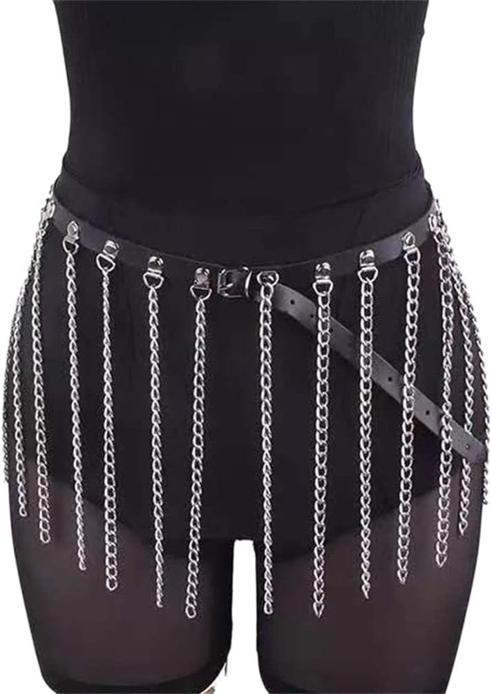 HeiBai Xiong Punk Goth Belts Rock Leather Waist Chain Belt For Women