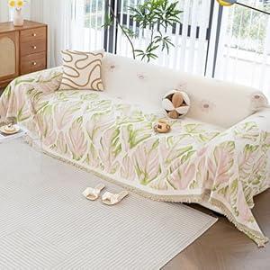 MDSASFD Floral Couch Cover Blankets, Botanical Couch Blanket Cover, Sofa Cover Blanket for Dog, Chenille Sofa Covers Washable, Medium Couch Covers for Loveseat Sofas(1pc/ Pink/ 71×102")