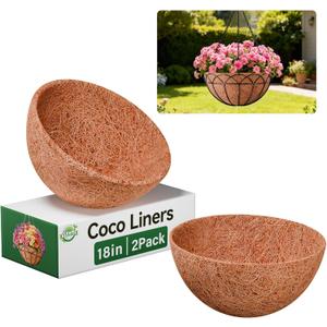 Halatool 2 Pack 18 Inch Coco Liners Natural Coconut Liners for Planters Round Hanging Basket Liner for Flowers Vegetables Balcony Garden Patio Porch Home Decor