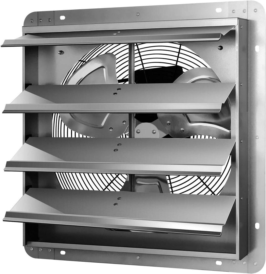iPower 16 Inch Wall Mounted Shutter Exhaust Fan, Aluminum, 1550 RPM, 1200 CFM, for Attic, Garage, Louvered Vent, Plant, Greenhouse, Silver
