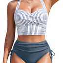 Blooming Jelly Womens High Waisted Bikini Sets Tummy Control Swimsuits Two Piece Swim Suits 2026 Modest Bathing Suits (Blue, M)