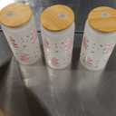 LemonRoad 4 Pcs Christmas Glass Cup Gift Holiday Christmas Iced Coffee Cup with Tree Cake Iced 18oz Xmas Tumbler Tree Glass with Lid Straw Reusable Beer Can Drinking Coffee Cup for Holiday Party Home