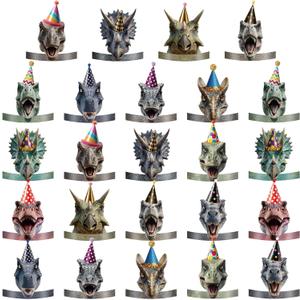 Sosation 24 Pack Dinosaur Party Hats Dino Birthday Hats Paper Realistic Dinosaur Headbands Crown Party Favors for Dino Jungle Animal Decorations Cosplay Photo Booth Props