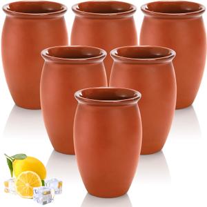6 Pack Pottery Clay Cups, 20 Oz Cantaritos De Barro Mexicanos, Cocktail Drinking Glasses Bottles for Tequila, Margaritas, Mojitos, Taco Tuesday Cocktail Cups